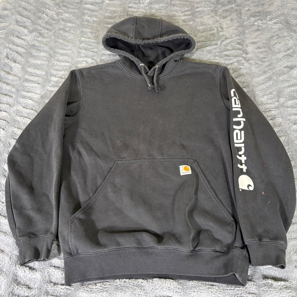 Carhartt Mens K288 Black Original Fit Sleeve Logo Pullover Hoodie Size Medium